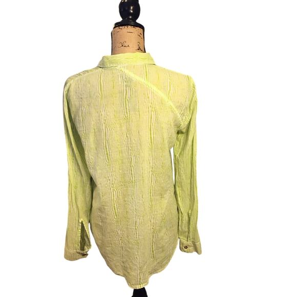 Vintage Y2k Volcom Lime Green Cream Long Sleeve Shirt Top Stitch Accents - Picture 13 of 16